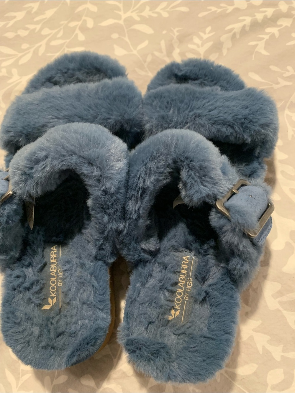 Koolaburra Blue Plush Furry Slide Sandals with Buckle